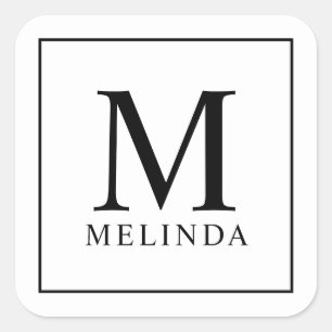 Black and White Elegant Monogram Square Sticker