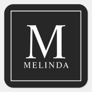 Black and White Elegant Monogram Square Sticker