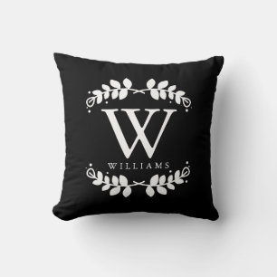 Black and White Elegant Monogram Throw Pillow