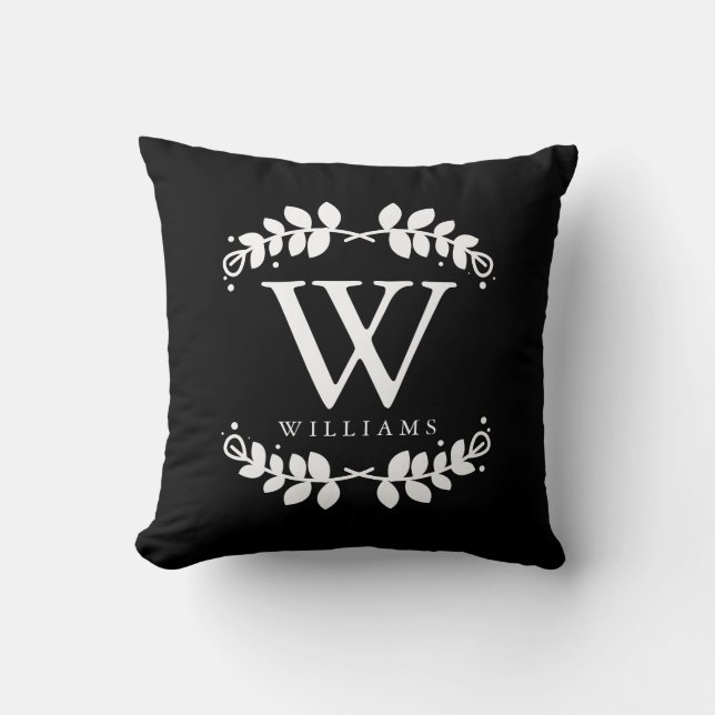 Black and White Elegant Monogram Throw Pillow (Front)