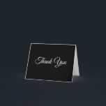 Black and White Elegant Script 50th Birthday Thank You Card<br><div class="desc">Create your own modern minimalist 50th birthday party folded thank you cards.
A classic elegant calligraphy paired with an all caps serif font.
Customize the solid black background or white font styles to create your own party favour design for her special celebration.
Trendy black and white typography design.</div>