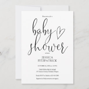 Black And White Elegant Script Baby Shower Invitation