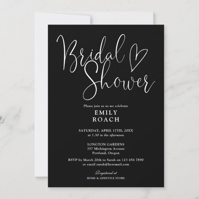 Black And White Elegant Script Bridal Shower Invitation (Front)