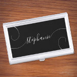 Black and White Elegant Script Curly Name Business Card Holder<br><div class="desc">An elegant signature style script name design with extra curly tails.
You can customize the black and white colours.
Customize the font size or move it as needed for longer or shorter names.
Create your own business card case for her.</div>