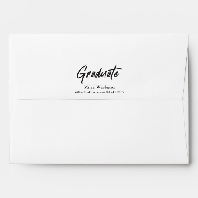 Black and White Elegant Script Graduate Graduation Envelope (Back (Top Flap))