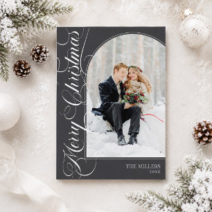 Black and White Elegant Script Merry Christmas Holiday Card