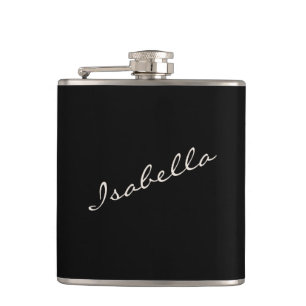 Black and White Elegant Script Name Wedding Party Hip Flask