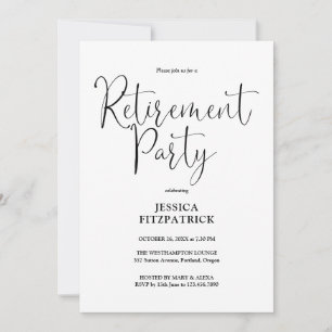 Black And White Elegant Script Retirement Party Invitation