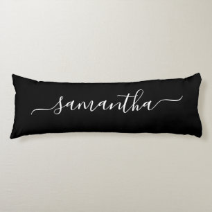 Black and White Elegant Script Signature Name Body Pillow