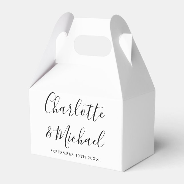 Black And White Elegant Signature Script Wedding Favor Box (Front Side)