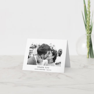 Black and white elegant simple clean photo wedding thank you card