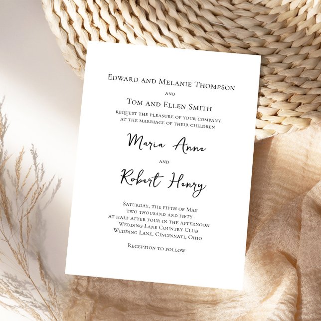 Black and White Elegant Simple Formal Template (Simple black and white calligraphy script wedding invitation.)