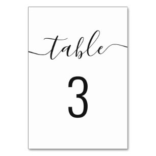 Black and white elegant simple script wedding table number