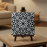 Black and White Elegant Vintage Damask Pattern  Tile<br><div class="desc">Elegant ceramic tile design featuring a seamless pattern composed of white ornaments on black background.</div>