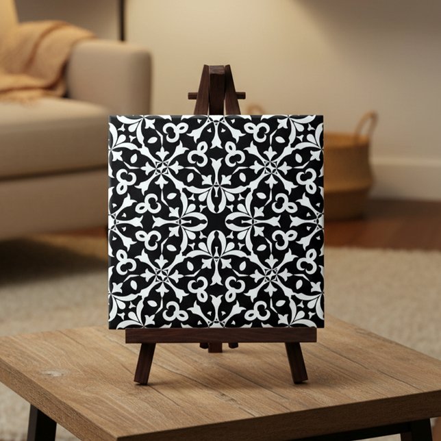Black and White Elegant Vintage Damask Pattern  Tile (Creator Uploaded)