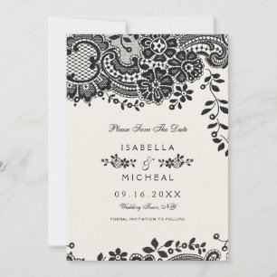Black and white elegant vintage lace save the date