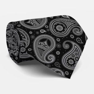 Black and white elegant vintage paisley pattern tie