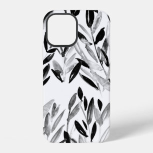 Black and white elegant watercolor natural leaves  iPhone 12 case