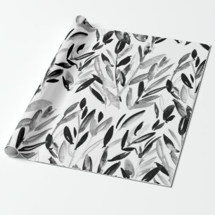 Black and white elegant watercolor natural leaves  wrapping paper