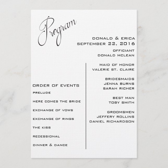 Black and White Elegant Wedding Program (Front)