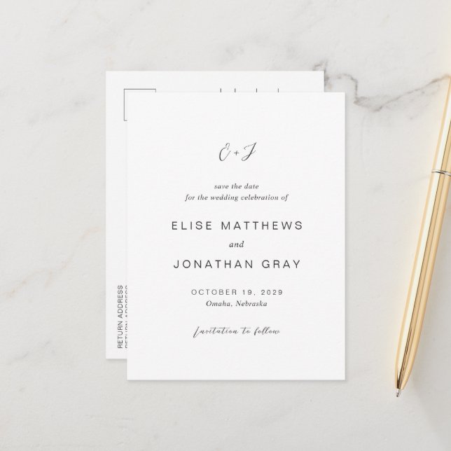 Black and White Elegant Wedding Save the Date Announcement Postcard (Front/Back In Situ)