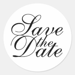 Black and White Elegant Wedding Save the Date Classic Round Sticker