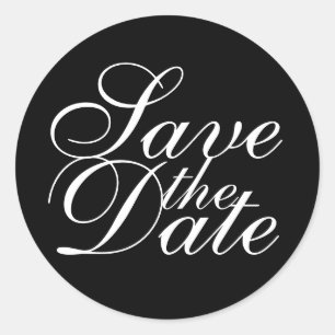 Black and White Elegant Wedding Save the Date Classic Round Sticker