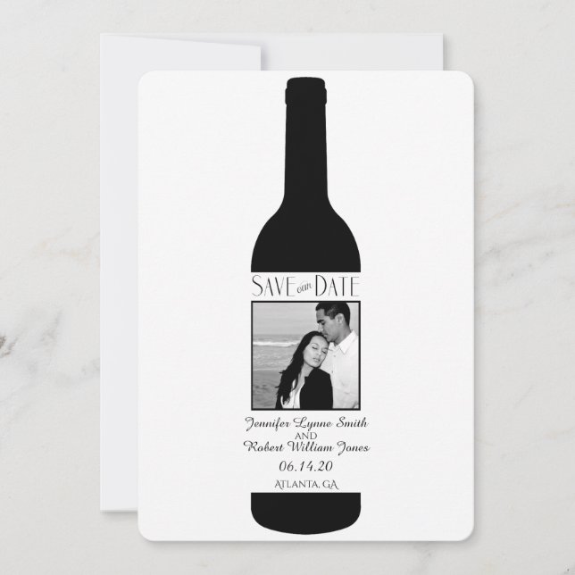 Black and White Elegant Wine Wedding Save the Date (Front)