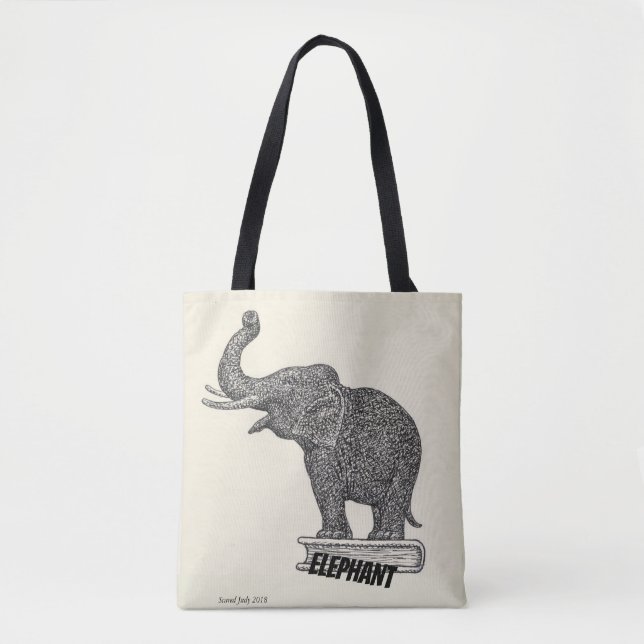 Black and white elephant drawing, 1935 tote bag (Front)