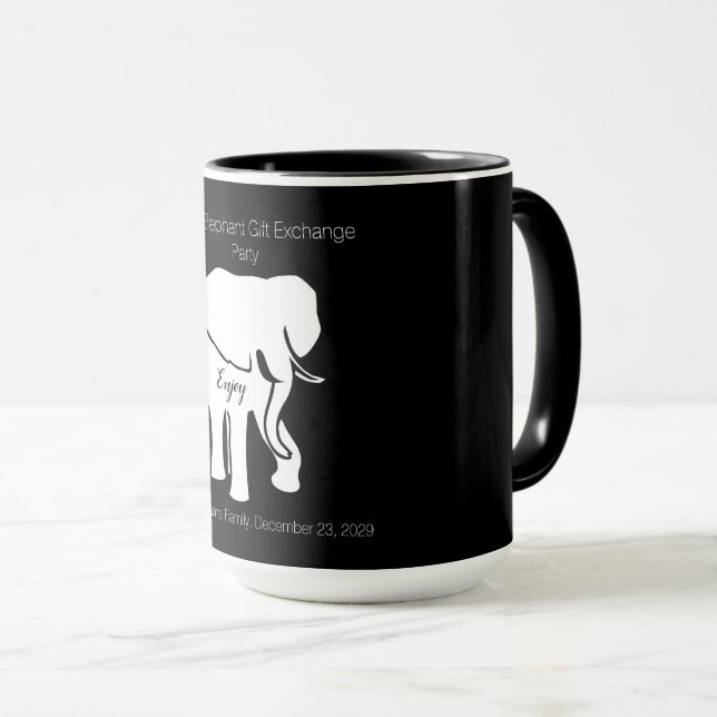 Black and White Elephant Gift Exchange Custom Text Mug (Front Right)