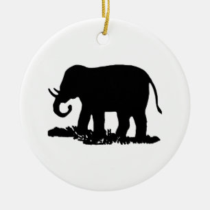 Black and White Elephant Silhouette Ceramic Ornament