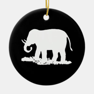 Black and White Elephant Silhouette Ceramic Ornament