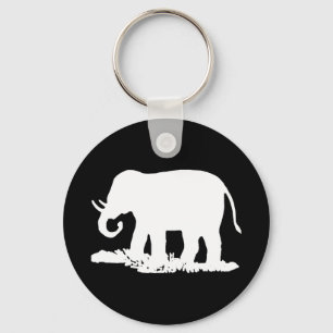 Black and White Elephant Silhouette Keychain