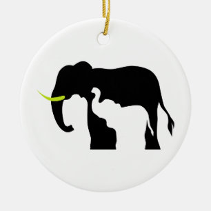 Black and White Elephants Ceramic Ornament