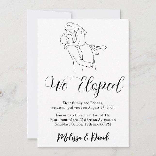black and white elopement reception invitation (Front)