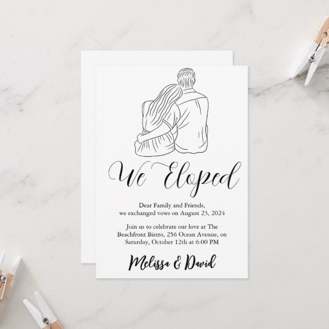 black and white elopement reception invitation (Front/Back In Situ)