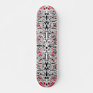 Black and White Empire Tribal Design on Red Skateboard