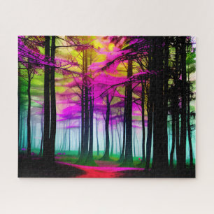 Black and White Enchanted Foggy Forest and Green Jigsaw Puzzle