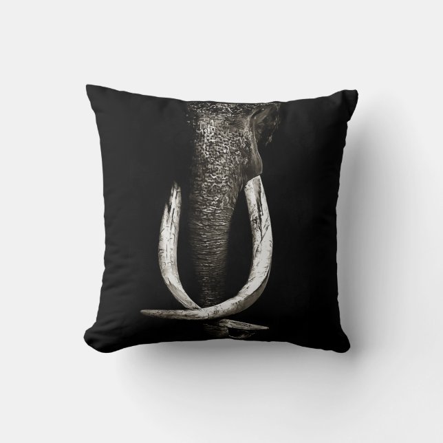 Black and White Endangered Elephant Throw Pillow (Front)
