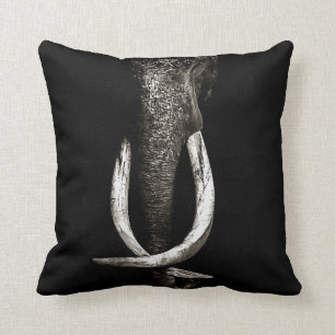 Black and White Endangered Elephant Throw Pillow