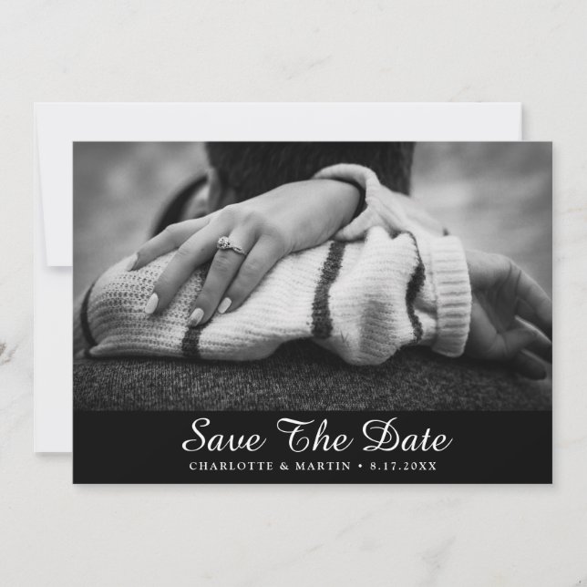 Black and White Engagement Photo Save The Date (Front)
