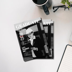 Black and white engineer magazine photo graduation invitation
