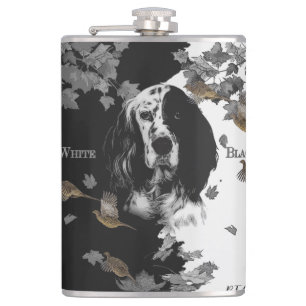 Black and white English setter Hip Flask