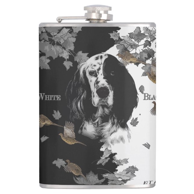 Black and white English setter    Hip Flask (Front)
