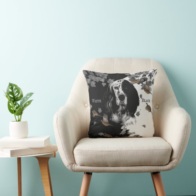 Black and white English setter Throw Pillow (Chair)