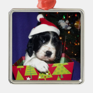 Black and White English Springer Spaniel Christma Metal Ornament