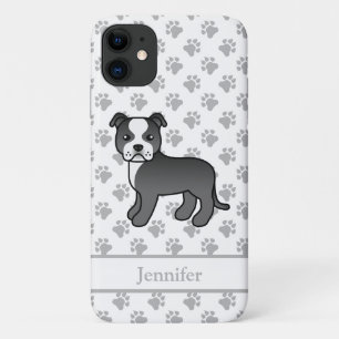 Black And White English Staffie Dog & Name iPhone 11 Case