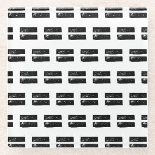 Black and White "Equals" Math Symbol Lino Cut Glass Coaster