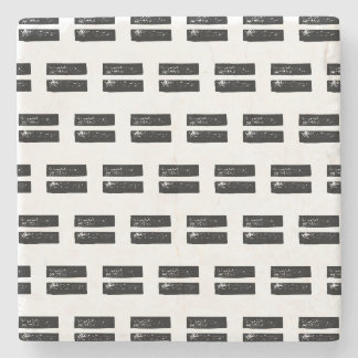 Black and White "Equals" Math Symbol Lino Cut Stone Coaster