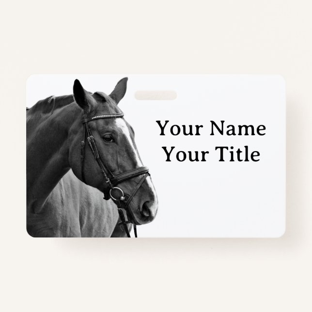 Black and White Equestrian Horse ID Badge (Front)